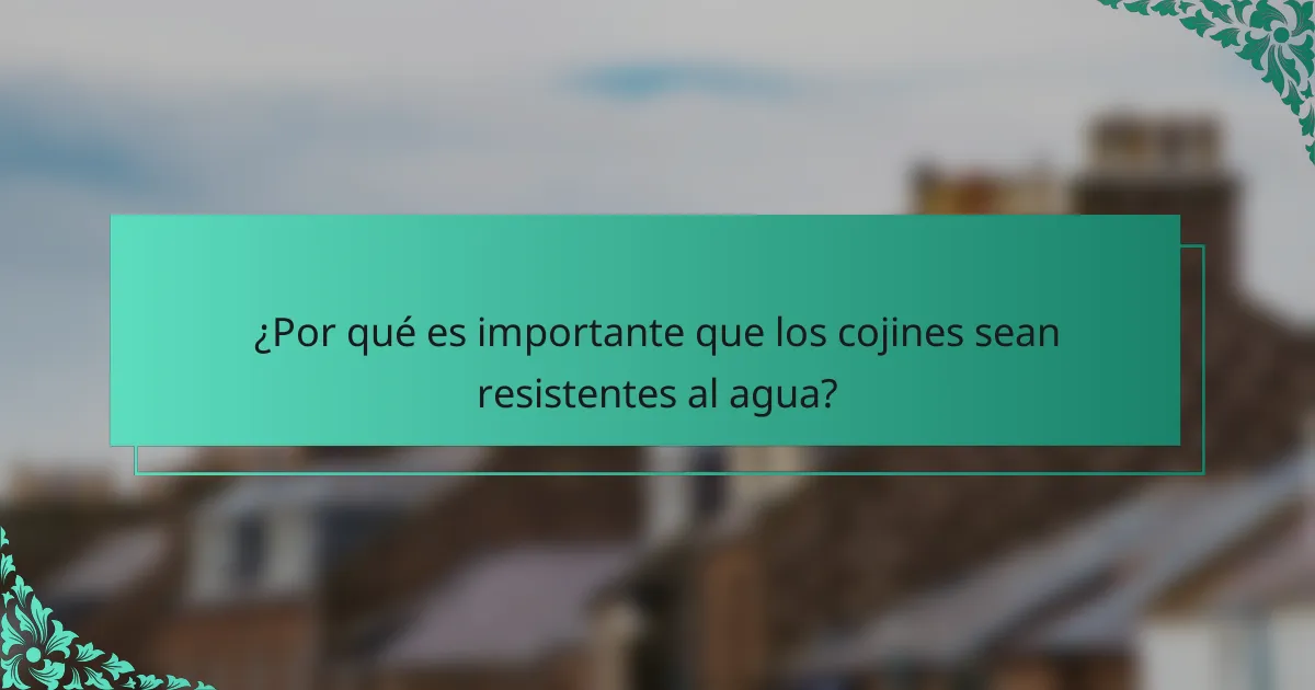 ¿Por qué es importante que los cojines sean resistentes al agua?